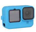 Etui na kamerke GoPro Hero 9 10 11 12 silikonowe niebieskie z paskiem