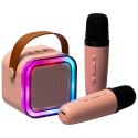 Zestaw do karaoke 2 mikrofony + głośnik przenośny BLUETOOTH USB LED różowy